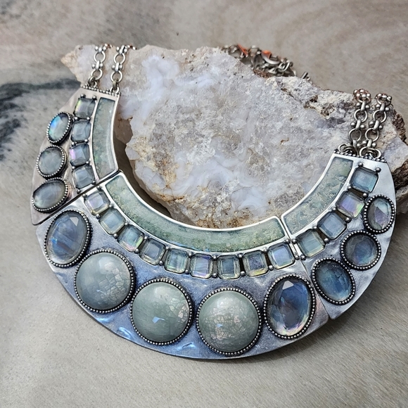 Chico's Jewelry - Chico's Silver-Tone Statement Necklace with Iridescent and Slate Blue Gemstones